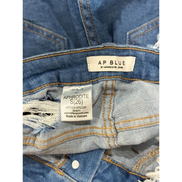 Distressed Denim High-Waisted Shorts Sz S Womens Ap Blue Aphrodite Jeans Stretch - Picture 4 of 8